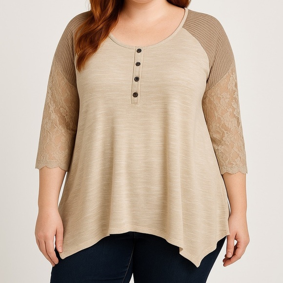 Umgee Tan and Brown Buttoned Tunic - Picture 1 of 6